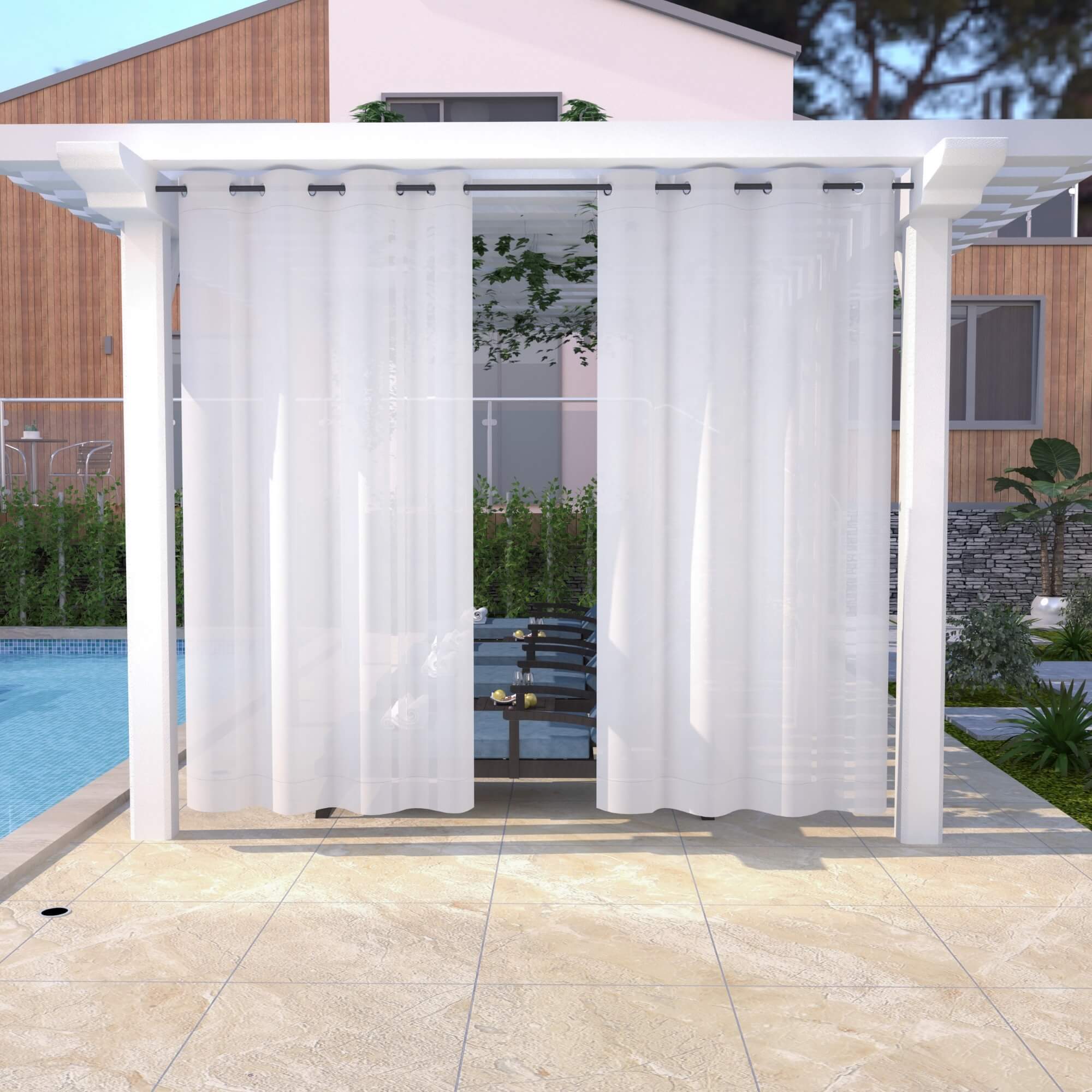Outdoor Sheer Curtains Waterproof Grommet Top 1 Panel - White