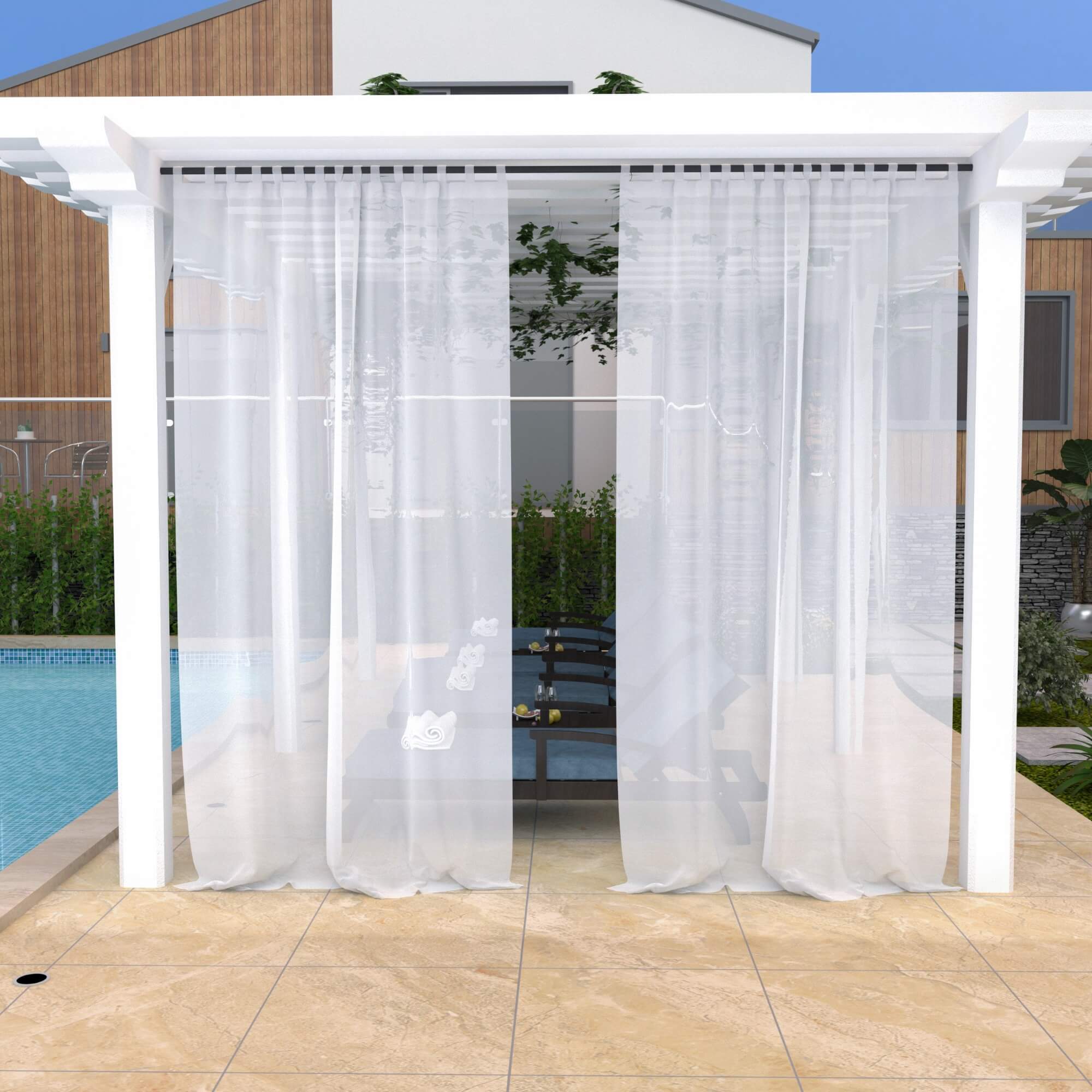 Outdoor Sheer Curtains Waterproof Velcro Tab Top 1 Panel - White
