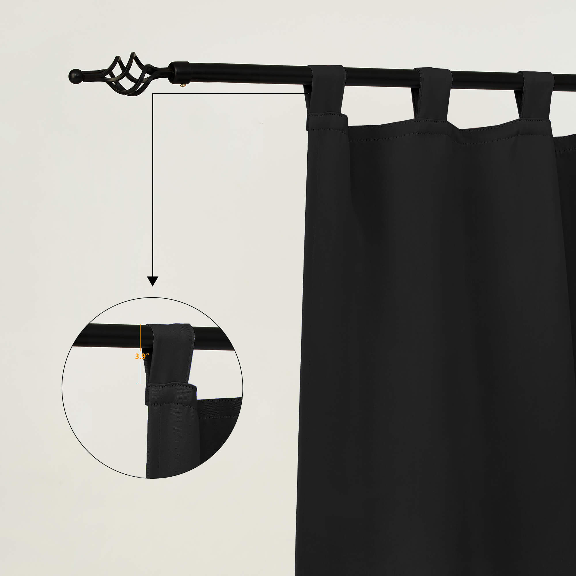 Outdoor Curtains Waterproof Tab Top 1 Panel - Raven Black