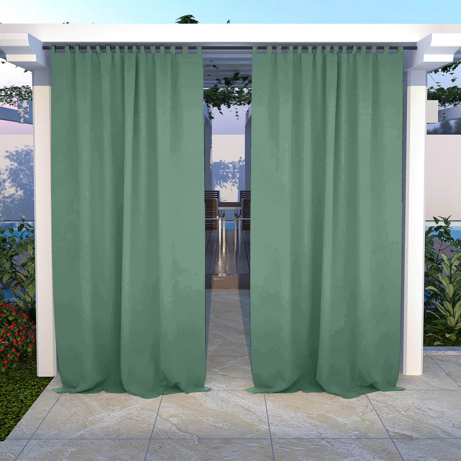 Outdoor Curtains Waterproof Tab Top 1 Panel - Green