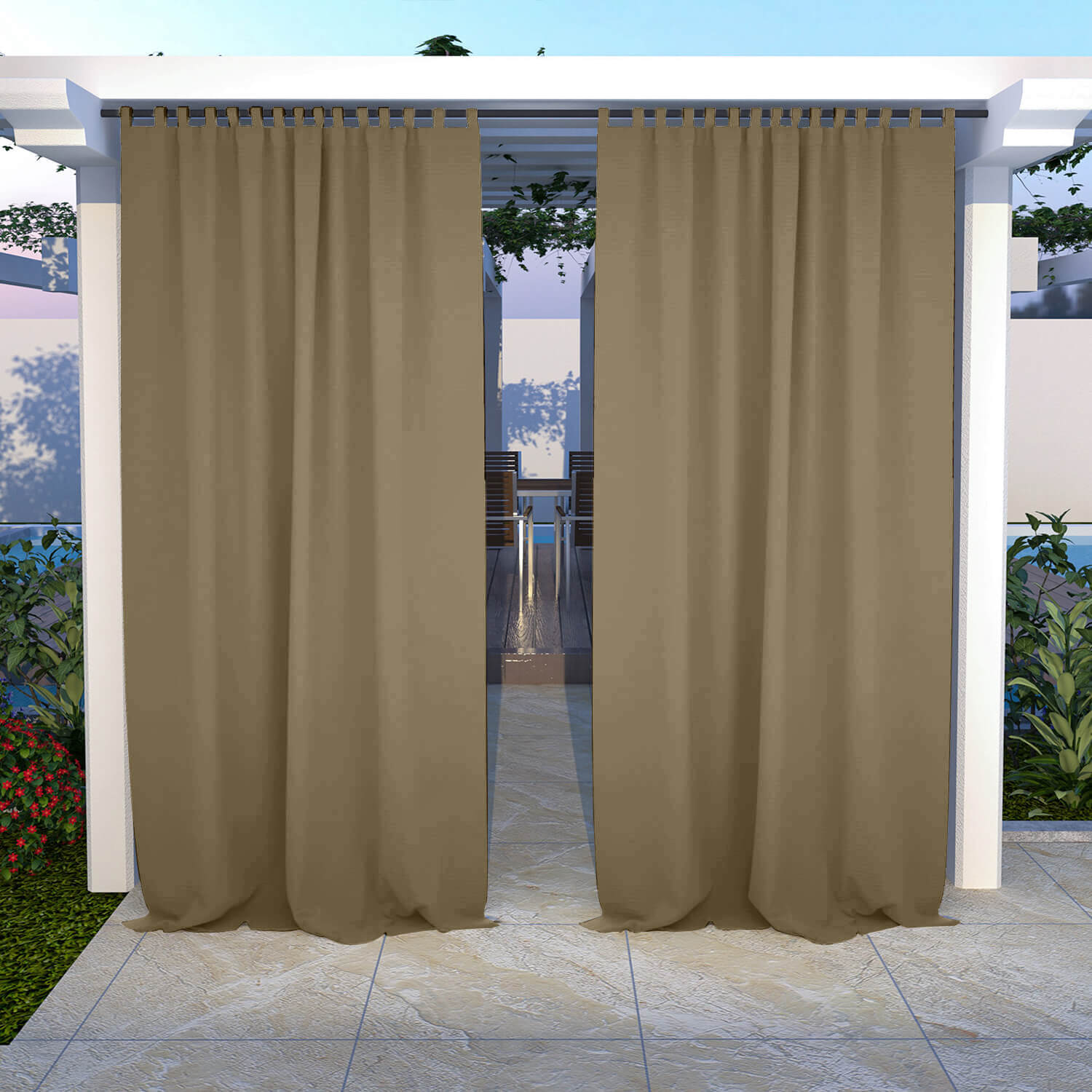 Outdoor Curtains Waterproof Tab Top 1 Panel - Khaki