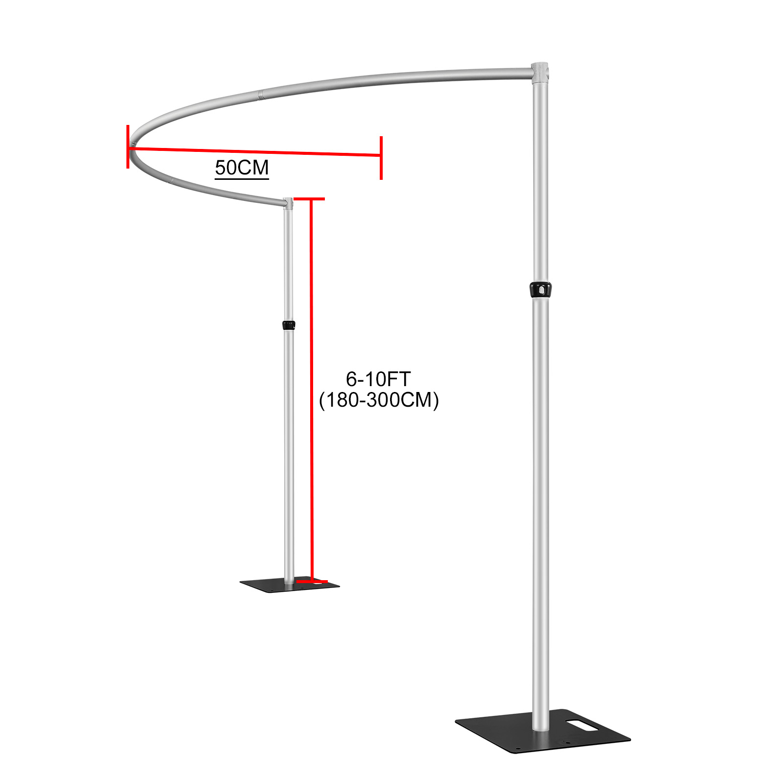 Hecis Pipe and Drape Curved Backdrop Stand, 6-10' Tall x 10' Wide Adjustable Curved Backdrop Kit for Wedding Deco