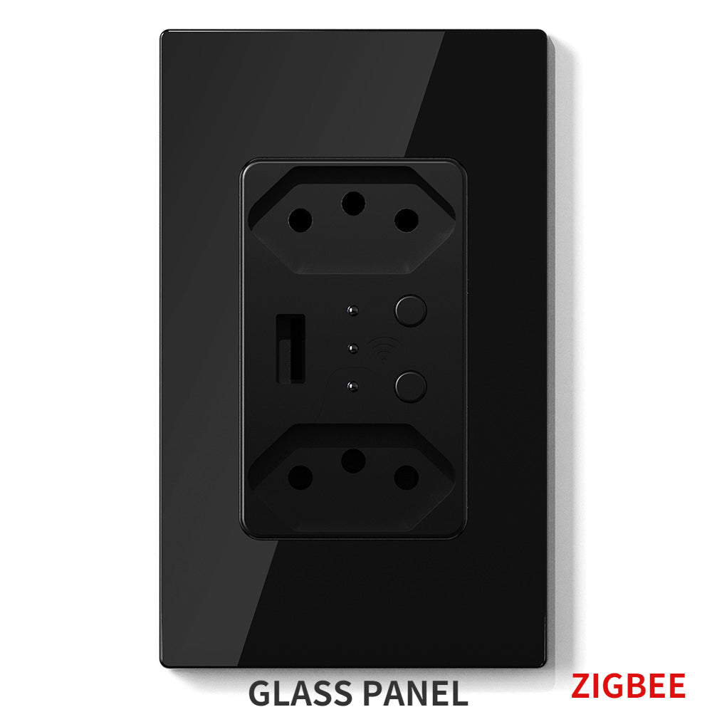 Melery Zigbee Tuya Smart Brazil Light Switch Tomada Wall Socket Brazilian Plug Outlet Glass Panel Remote by Alexa Google Home-Melery