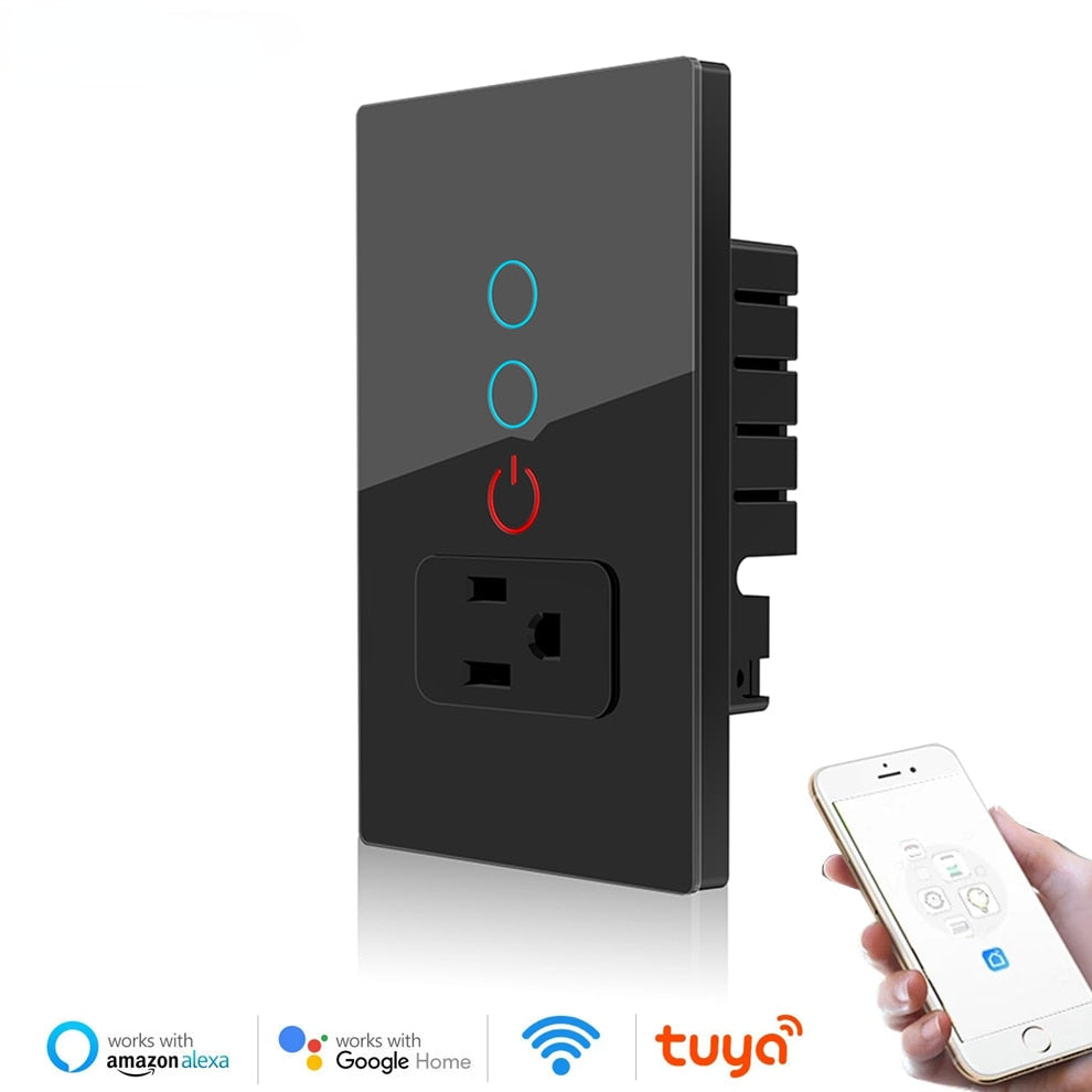 Light Switch US Plug Wall Socket Mexico Wifi Smart Tuya Outlet Touch Intelligent Rectangle Glass Panel Remote Alexa Google Home