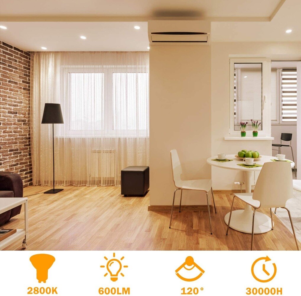 Melery GU10 LED Bulb Track Lighting Halogen 6W Lamp Equivalent 60W Spotlight Recessed Light Daylight White 6000K 480 Lumens 10Packs-Melery