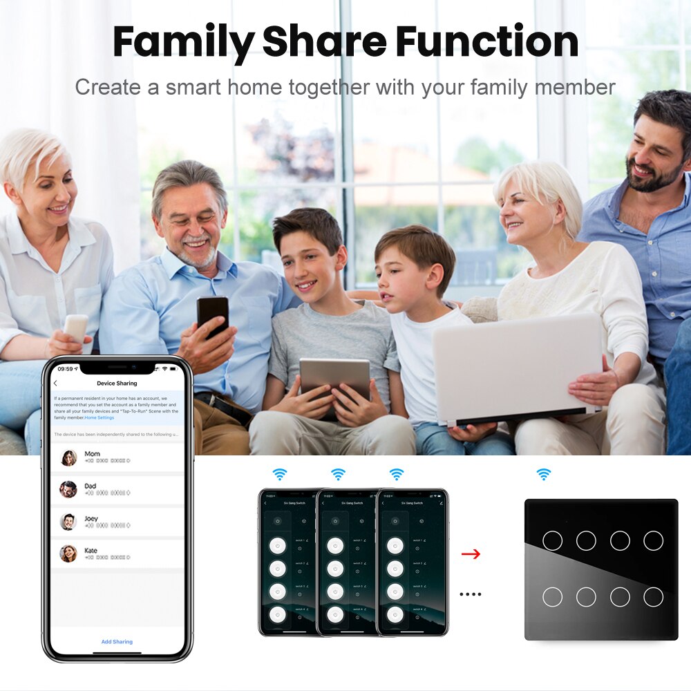 Melery  Brazil 4x4 Switch 4/6/8Gang Tuya WiFi Smart Life Light Wall Touch Sensor Interruptor Glass Panel Remote by Alexa Dot Google Home-Melery