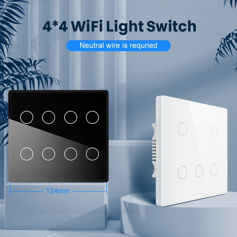 Melery  Brazil 4x4 Switch 4/6/8Gang Tuya WiFi Smart Life Light Wall Touch Sensor Interruptor Glass Panel Remote by Alexa Dot Google Home-Melery