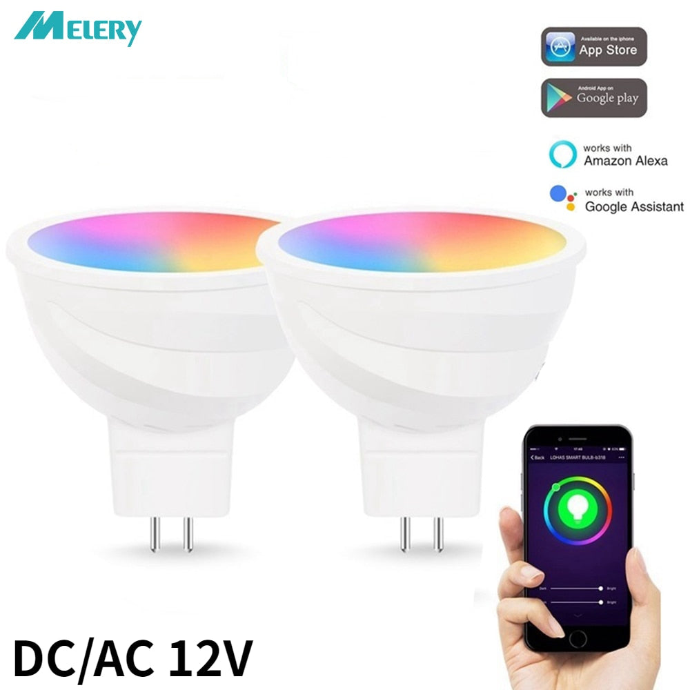 Melery MR16 WiFi Smart LED Light Bulb, 12V GU5.3 Reflector Spoltlight, 5 Watt (50W Equivalent), Tunable White RGB WARM/COLD DAY LIGHT, APP Controlled Light, Voice Remote Control, Decorative Lamp, 2Pack