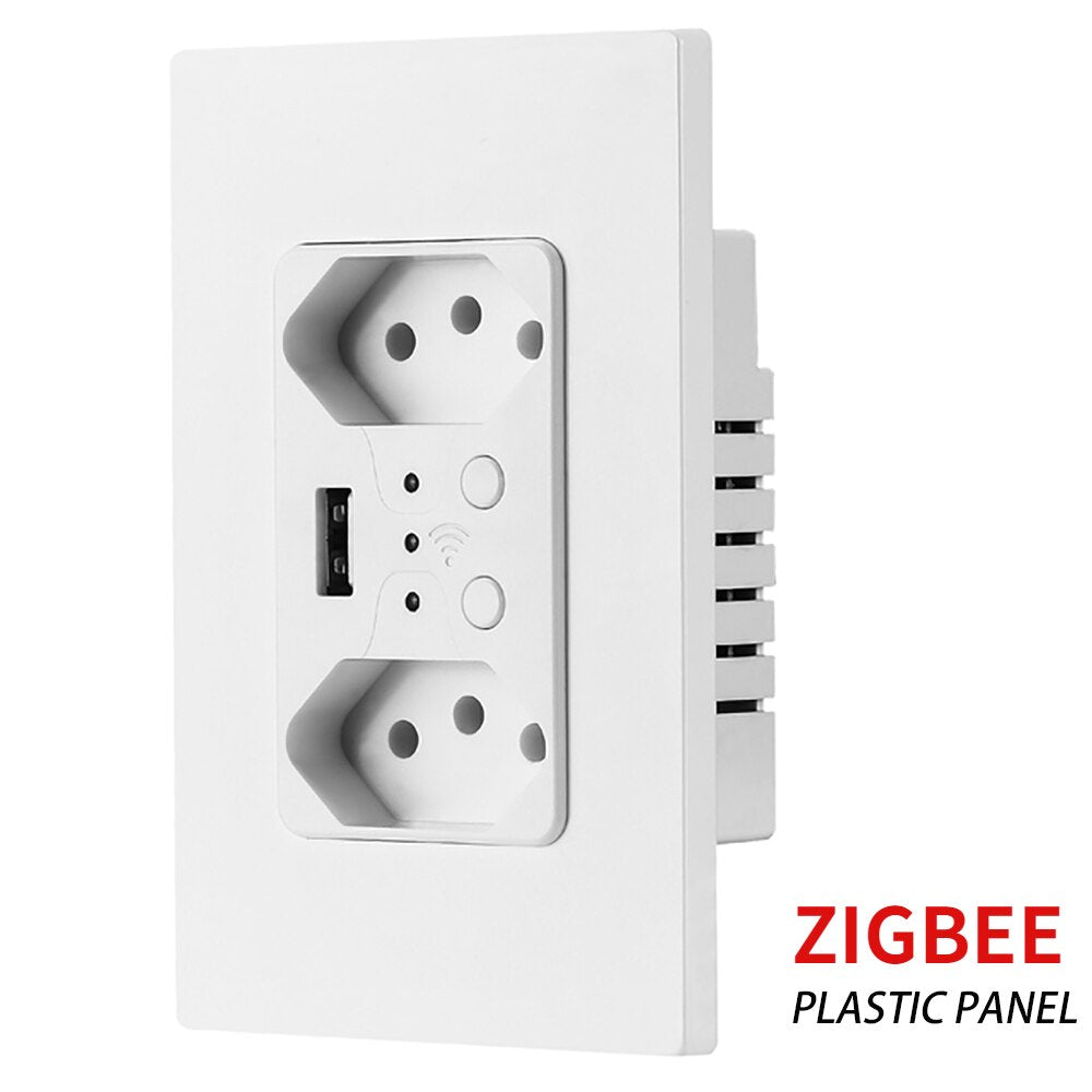Melery Zigbee Tuya Smart Brazil Light Switch Tomada Wall Socket Brazilian Plug Outlet Glass Panel Remote by Alexa Google Home-Melery