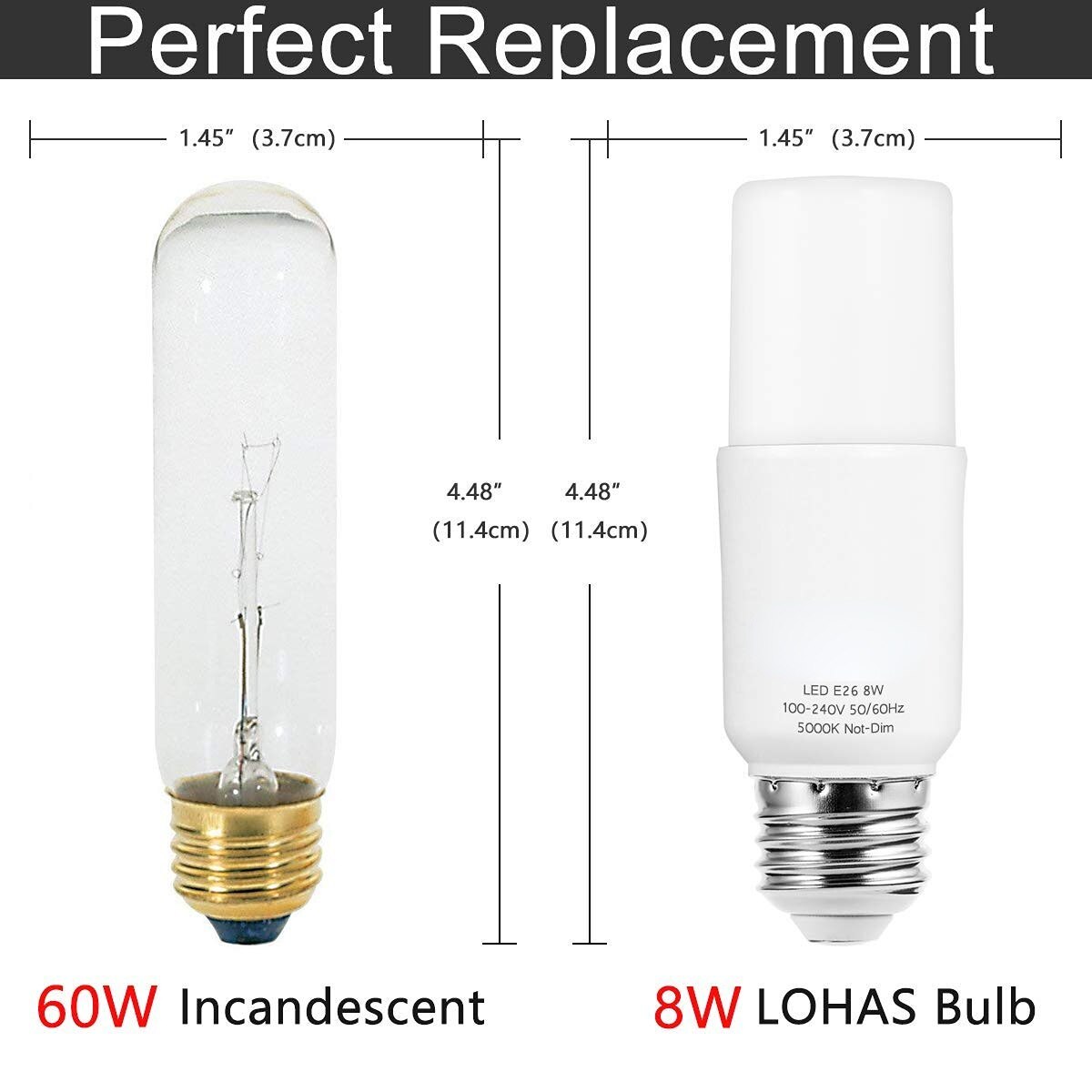 E27 E26 Tubular LED Light Bulb 5000K Daylight White 8W Equivalent 60W 800 Lumens 360 Degree Lamp for Home Commercial Place 6Pack-Melery