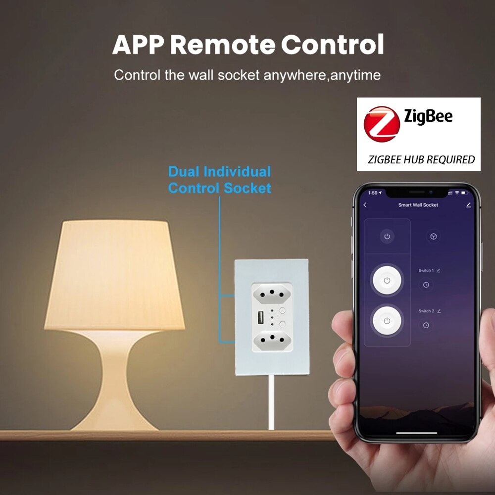 Melery Zigbee Tuya Smart Brazil Light Switch Tomada Wall Socket Brazilian Plug Outlet Glass Panel Remote by Alexa Google Home-Melery