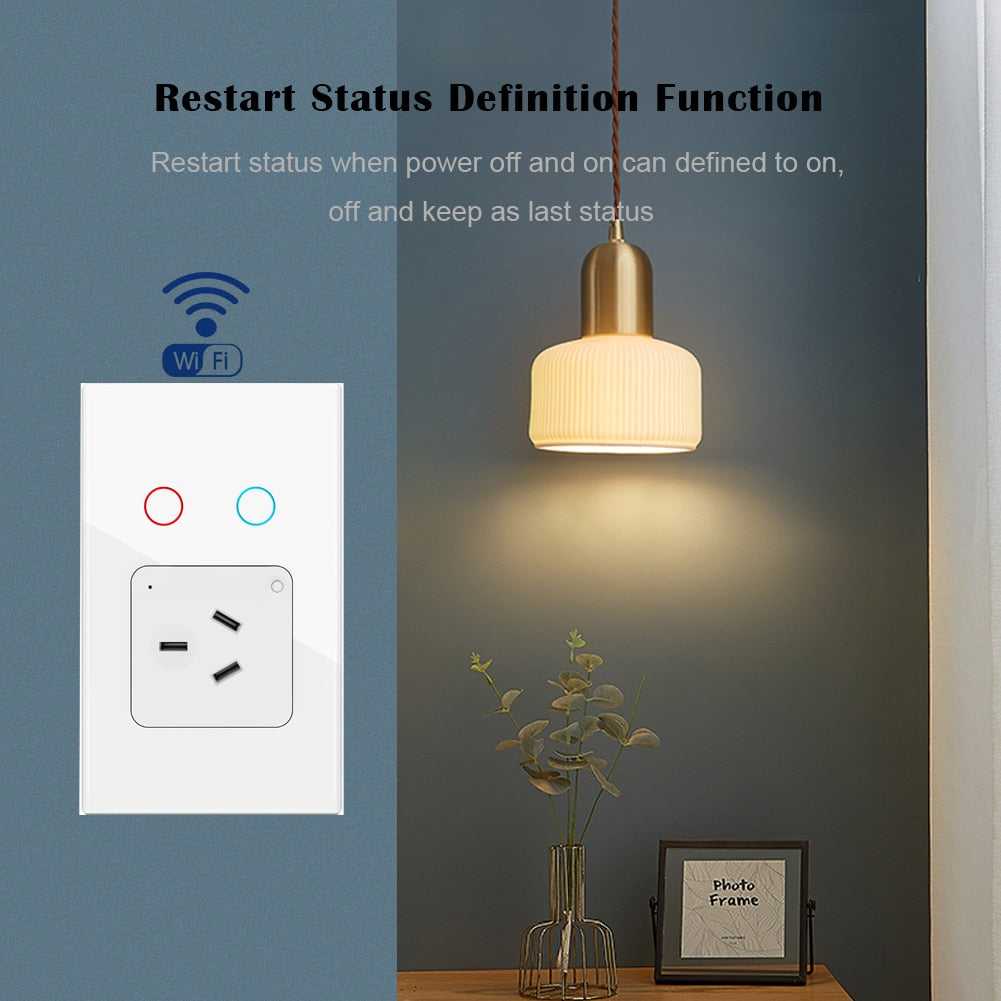 Melery  Tuya Light Wall Switch AU Plug Smart Life WiFi Socket Austrial Outlet Touch Sensor Glass Panel Interruptor by Alexa Google Home-Melery