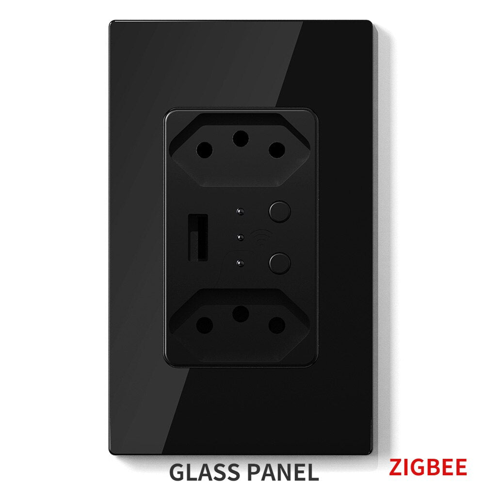 Melery Zigbee Tuya Smart Brazil Light Switch Tomada Wall Socket Brazilian Plug Outlet Glass Panel Remote by Alexa Google Home-Melery