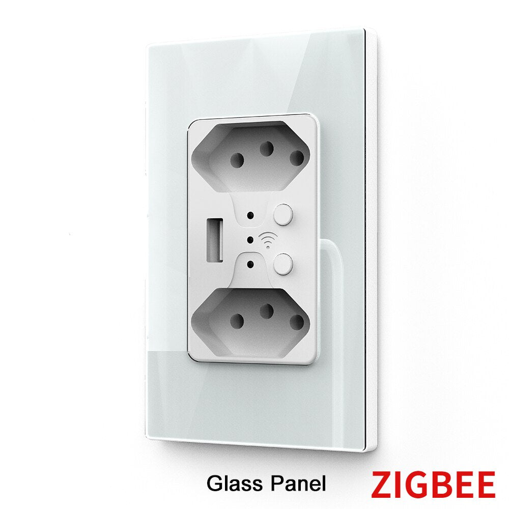 Melery Zigbee Tuya Smart Brazil Light Switch Tomada Wall Socket Brazilian Plug Outlet Glass Panel Remote by Alexa Google Home-Melery