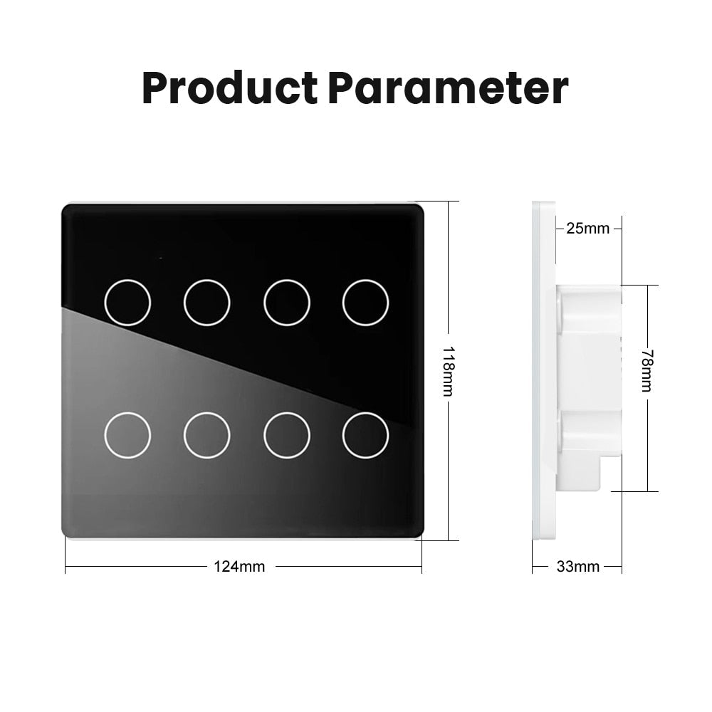 Melery  Brazil 4x4 Switch 4/6/8Gang Tuya WiFi Smart Life Light Wall Touch Sensor Interruptor Glass Panel Remote by Alexa Dot Google Home-Melery