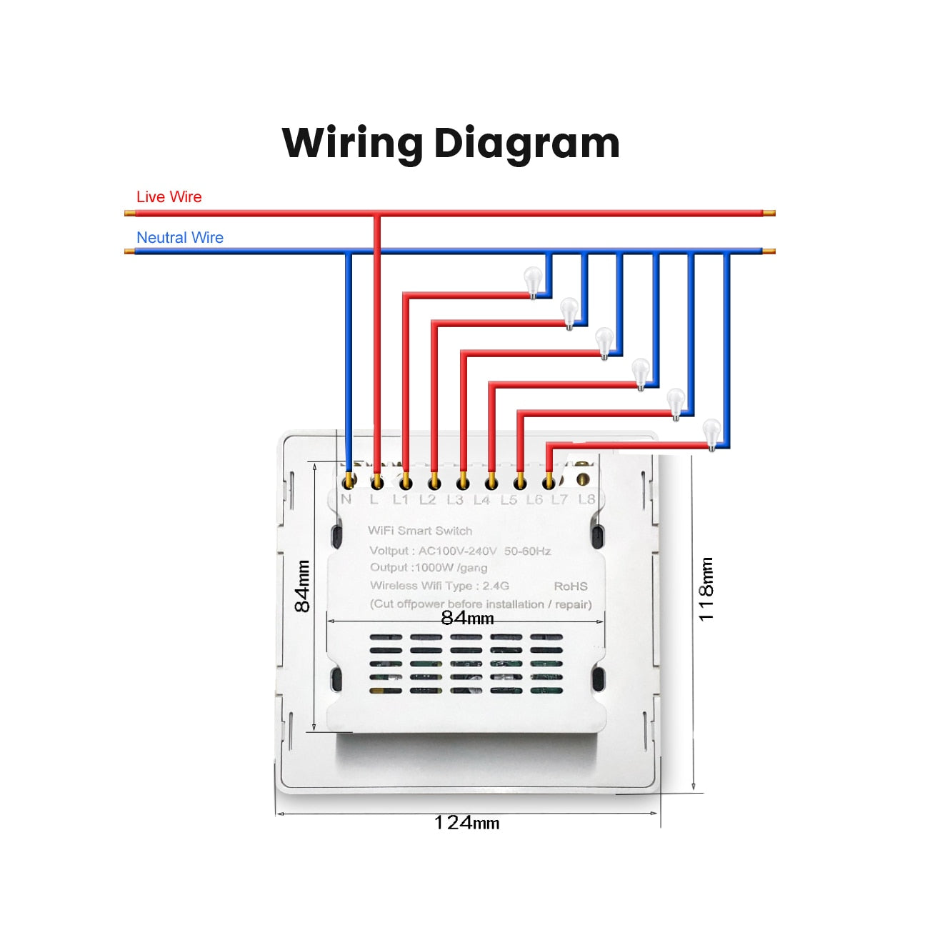 Melery  Brazil 4x4 Switch 4/6/8Gang Tuya WiFi Smart Life Light Wall Touch Sensor Interruptor Glass Panel Remote by Alexa Dot Google Home-Melery