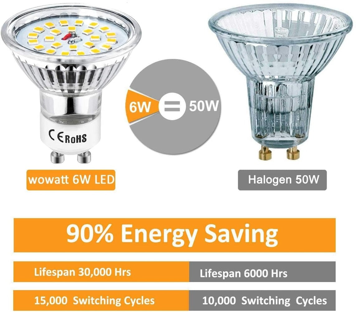 Melery GU10 LED Bulb Track Lighting Halogen 6W Lamp Equivalent 60W Spotlight Recessed Light Daylight White 6000K 480 Lumens 10Packs-Melery