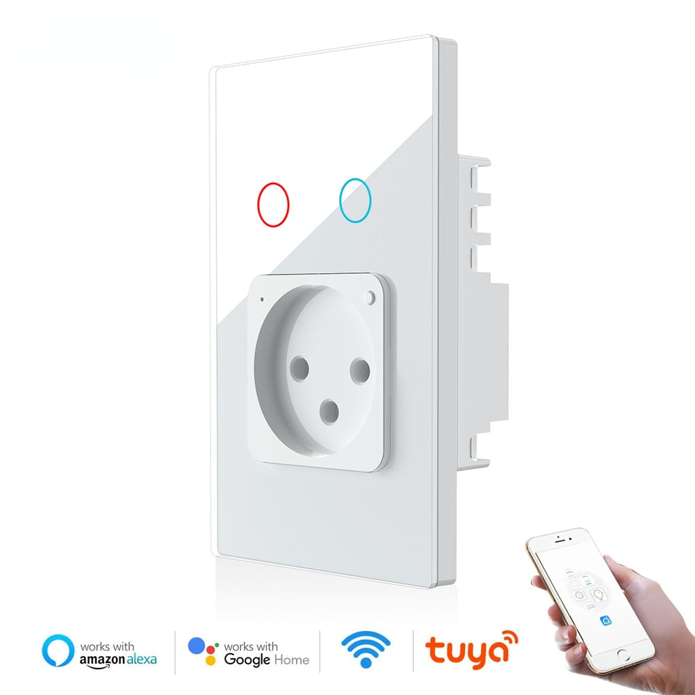 Melery Wifi Smart Tuya Israel Light Switch Wall Socket Israeli Plug Electrical Outlet Touch Glass Panel Intelligent Alexa Google Home-Melery