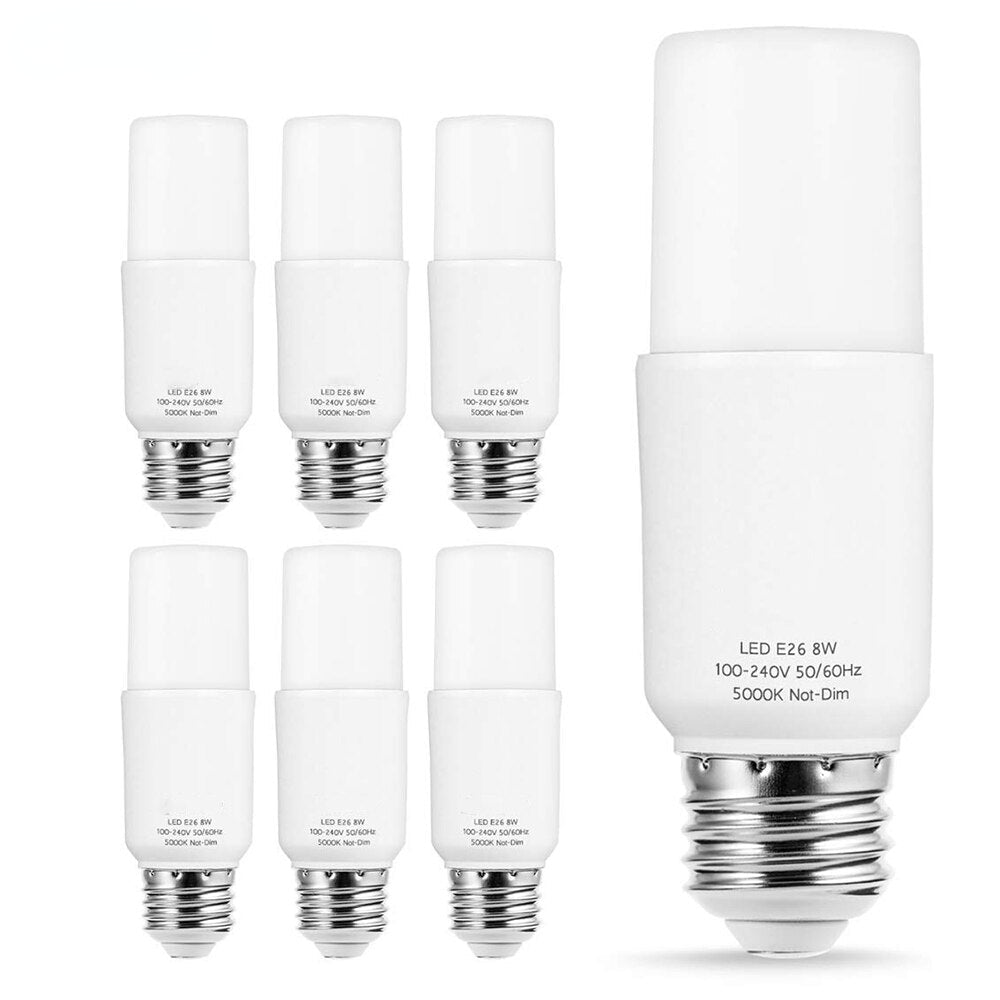 E27 E26 Tubular LED Light Bulb 5000K Daylight White 8W Equivalent 60W 800 Lumens 360 Degree Lamp for Home Commercial Place 6Pack-Melery