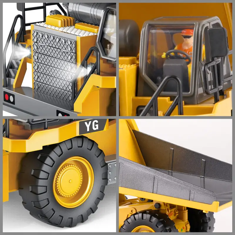 2 4ghz remote control excavator 2 batteries toy metal shovel 11 channel rc construction bulldozer vehicles digger toys gift with light and sound for 6 7 8 9 10 years old kids boys details 18