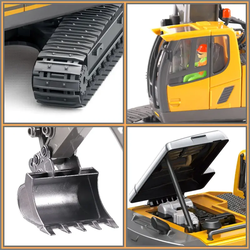 2 4ghz remote control excavator 2 batteries toy metal shovel 11 channel rc construction bulldozer vehicles digger toys gift with light and sound for 6 7 8 9 10 years old kids boys details 9