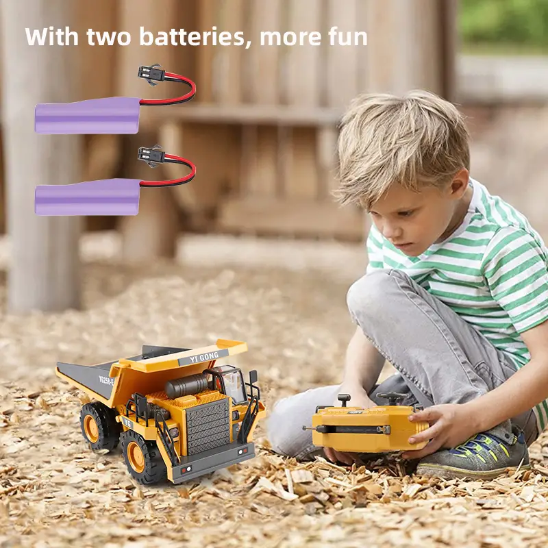 2 4ghz remote control excavator 2 batteries toy metal shovel 11 channel rc construction bulldozer vehicles digger toys gift with light and sound for 6 7 8 9 10 years old kids boys details 13