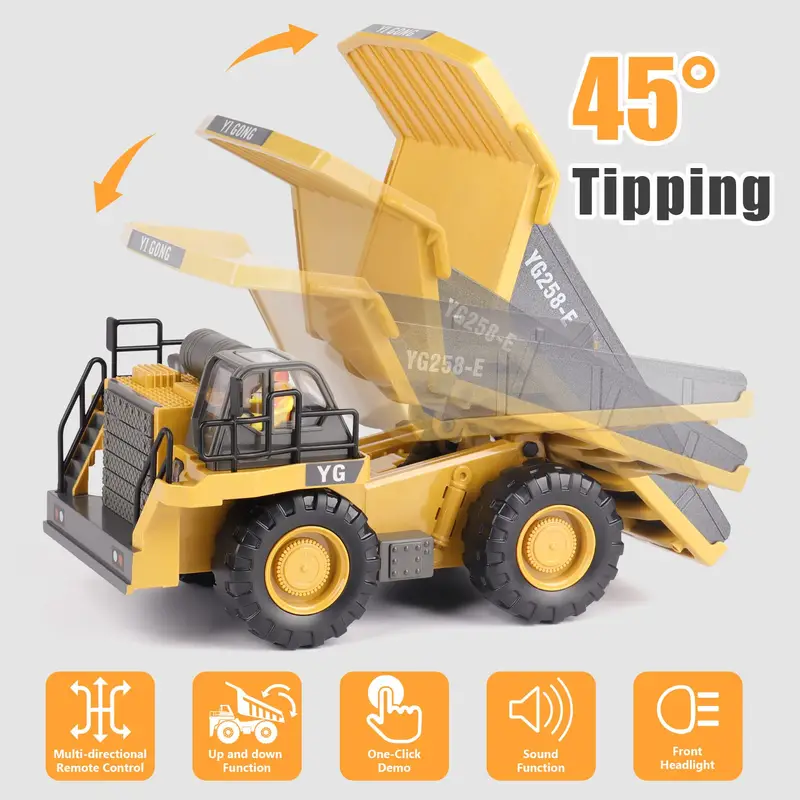 2 4ghz remote control excavator 2 batteries toy metal shovel 11 channel rc construction bulldozer vehicles digger toys gift with light and sound for 6 7 8 9 10 years old kids boys details 15