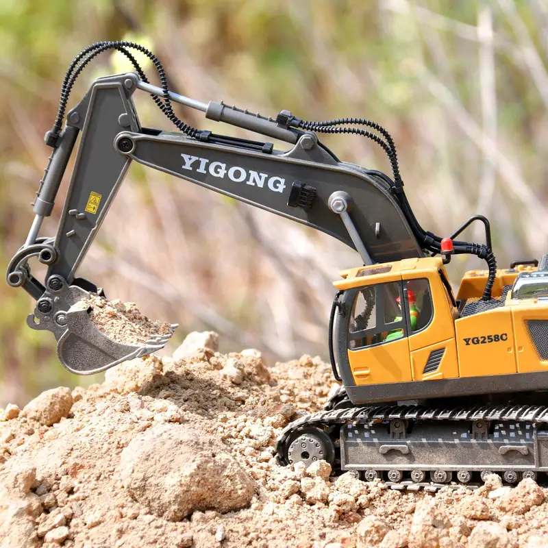 2 4ghz remote control excavator 2 batteries toy metal shovel 11 channel rc construction bulldozer vehicles digger toys gift with light and sound for 6 7 8 9 10 years old kids boys details 5