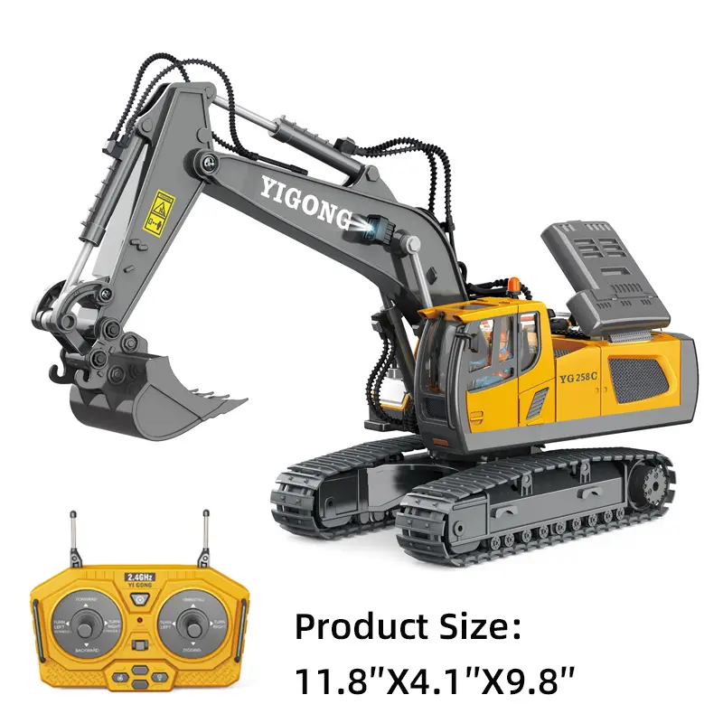 2 4ghz remote control excavator 2 batteries toy metal shovel 11 channel rc construction bulldozer vehicles digger toys gift with light and sound for 6 7 8 9 10 years old kids boys details 10