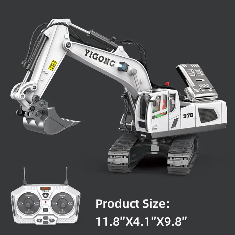 2 4ghz remote control excavator 2 batteries toy metal shovel 11 channel rc construction bulldozer vehicles digger toys gift with light and sound for 6 7 8 9 10 years old kids boys details 11