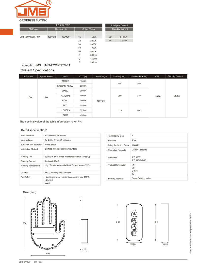 JMSNOW15095-E1 Product Specifi