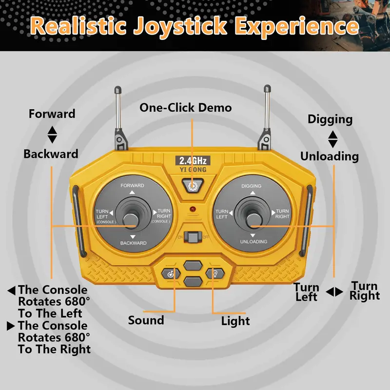 2 4ghz remote control excavator 2 batteries toy metal shovel 11 channel rc construction bulldozer vehicles digger toys gift with light and sound for 6 7 8 9 10 years old kids boys details 8