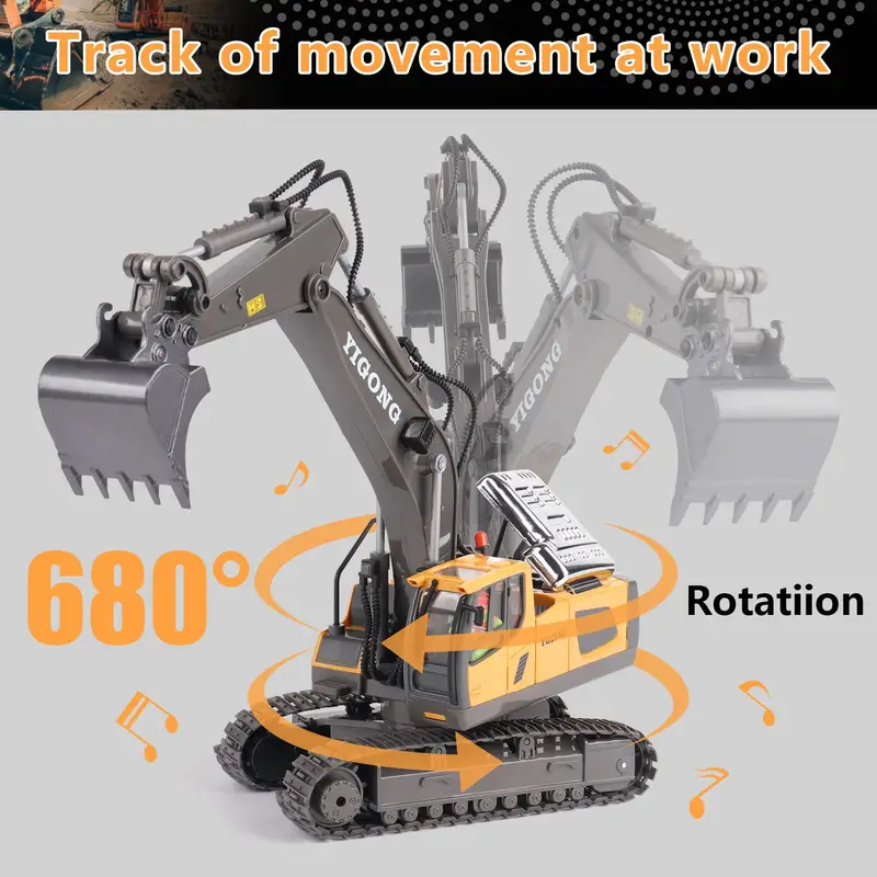 2 4ghz remote control excavator 2 batteries toy metal shovel 11 channel rc construction bulldozer vehicles digger toys gift with light and sound for 6 7 8 9 10 years old kids boys details 6