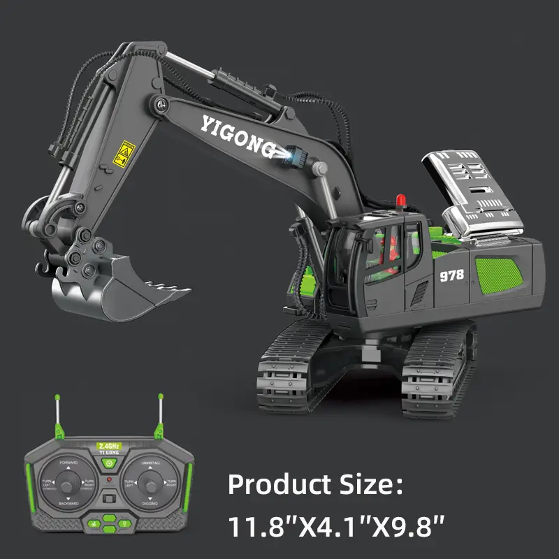 2 4ghz remote control excavator 2 batteries toy metal shovel 11 channel rc construction bulldozer vehicles digger toys gift with light and sound for 6 7 8 9 10 years old kids boys details 12