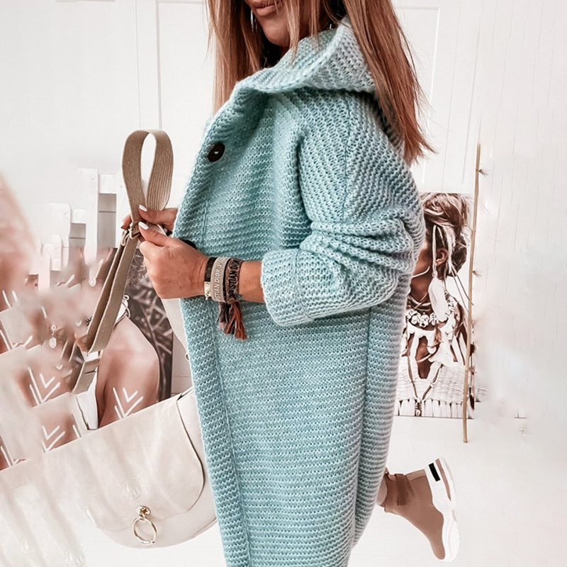 Long Sleeve Solid Hooded Loose Knit Cardigan-ABOXUN