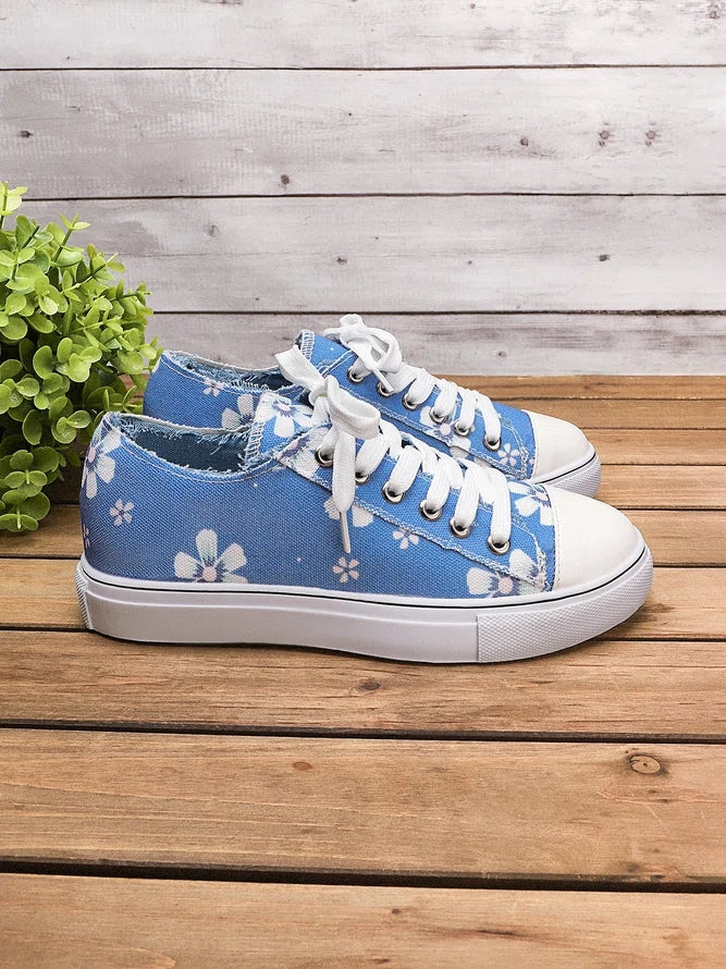 Women's Sneakers Floral Lace-up Canvas Sneakers-ABOXUN