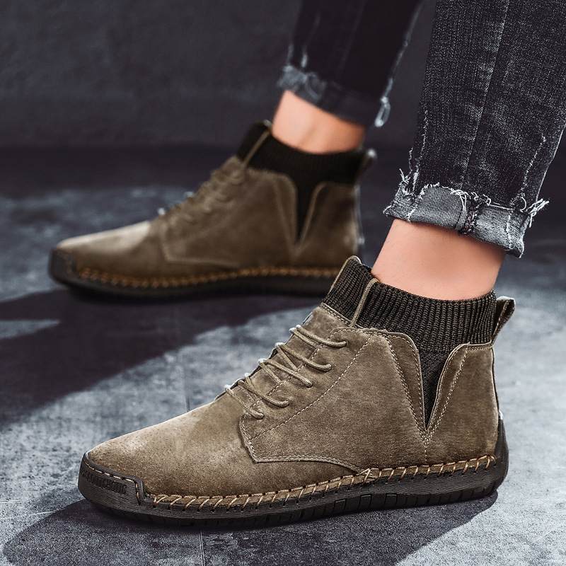 Men's New British Style Hand Sewn Martin Boots/Cotton-ABOXUN