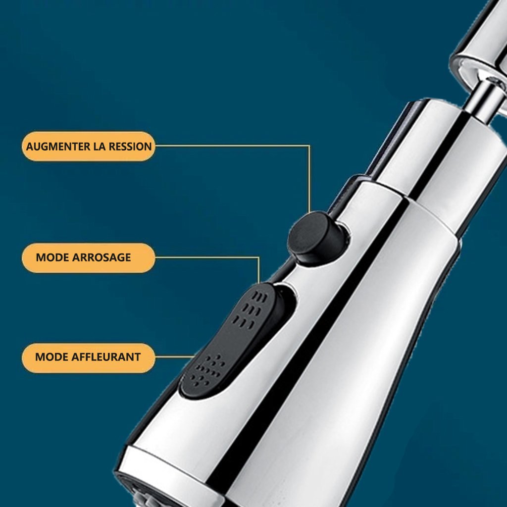 🔥Nouvelle Arrivée-Rotatif à 360 ° -3 fonctions Buse de Robinet Universelle sous Pression