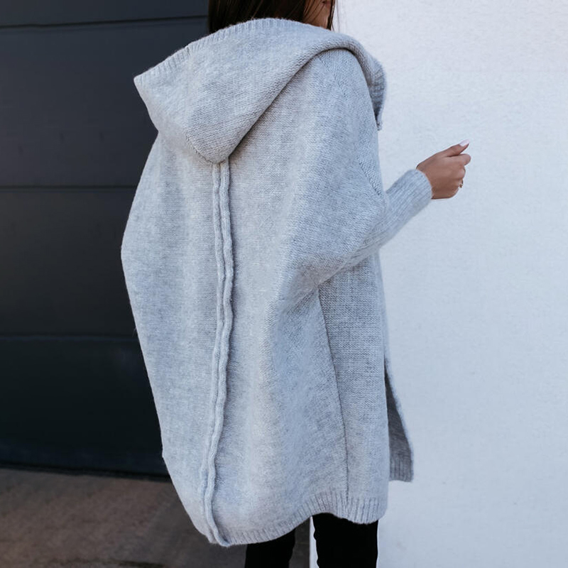 Casual Loose Hooded Knitted Cardigan-ABOXUN