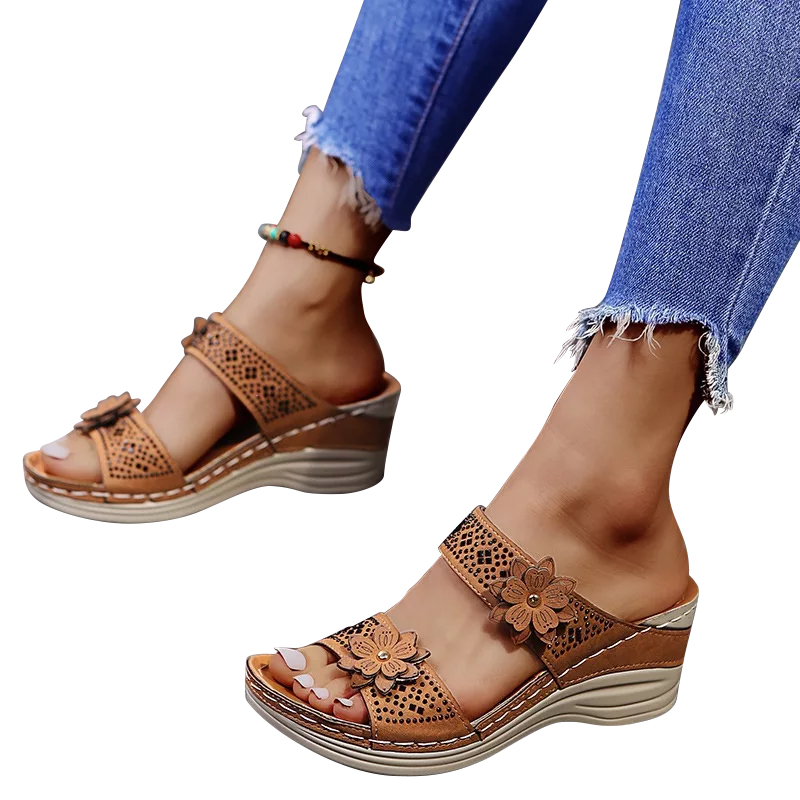 Women Casual Shoes Vintage Flower Fish Mouth Sandals-ABOXUN