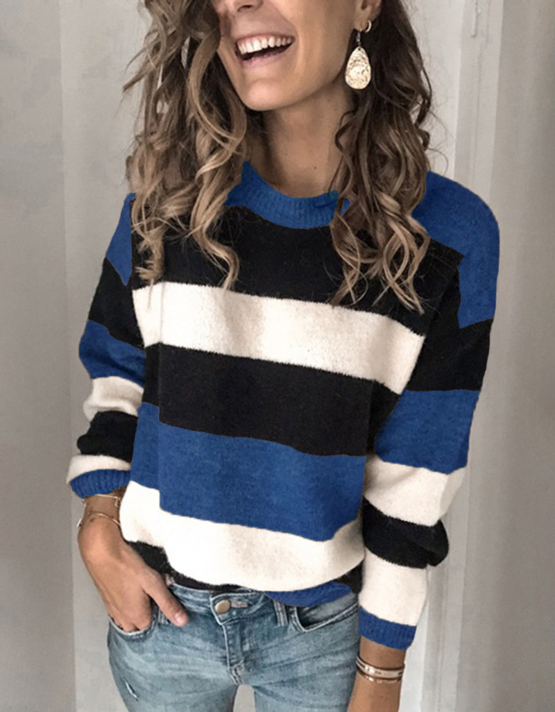 Vintage Contrast Striped Knit Pullover Loose Sweater-ABOXUN
