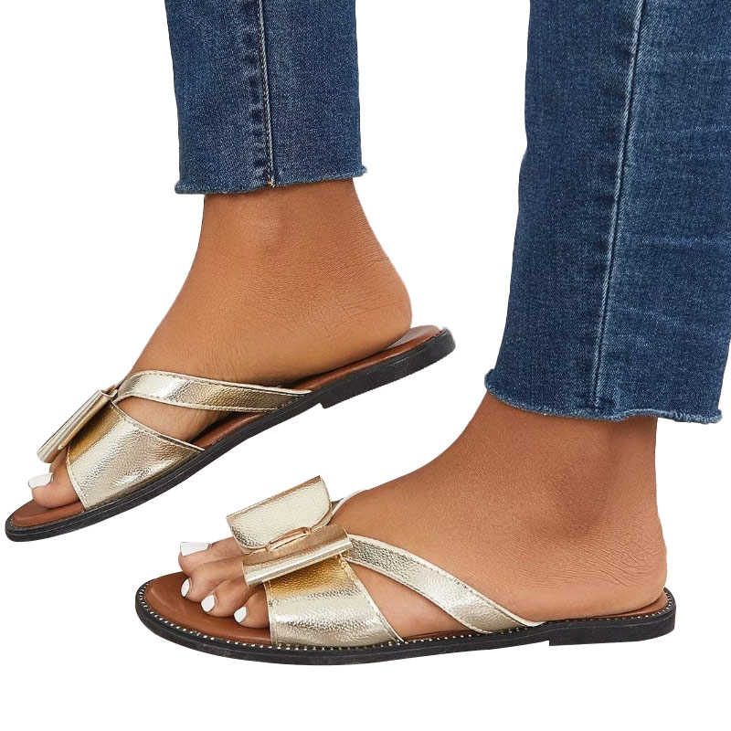 Women Summer Comfy Slipper Retro Rubber Soft Sole Bow Slippers-ABOXUN