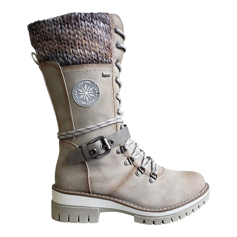 Grishay Women Buckle Lace Knitted Mid-calf Boots-ABOXUN
