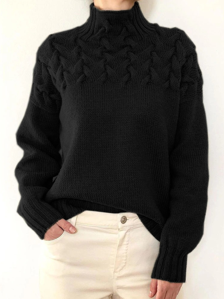 Casual Turtleneck Solid Color Sweater-ABOXUN