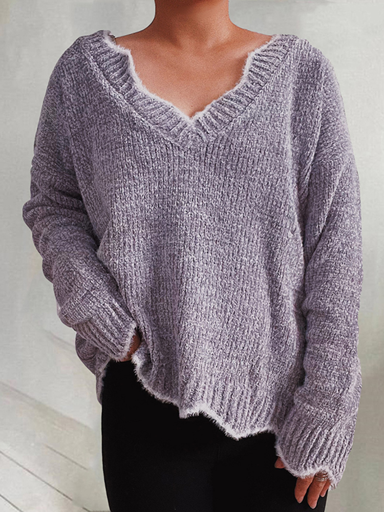 Vintage Solid Chenille Wavy Loose Sweater-ABOXUN