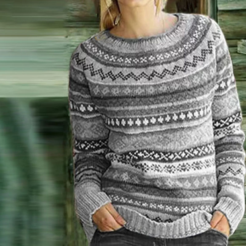 Vintage Ethnic Pattern Crew Neck Sweater-ABOXUN