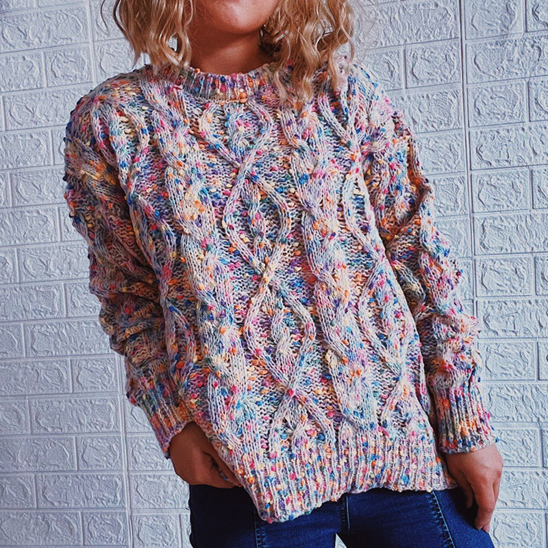 Vintage Long Sleeve Heathered Sweater-ABOXUN