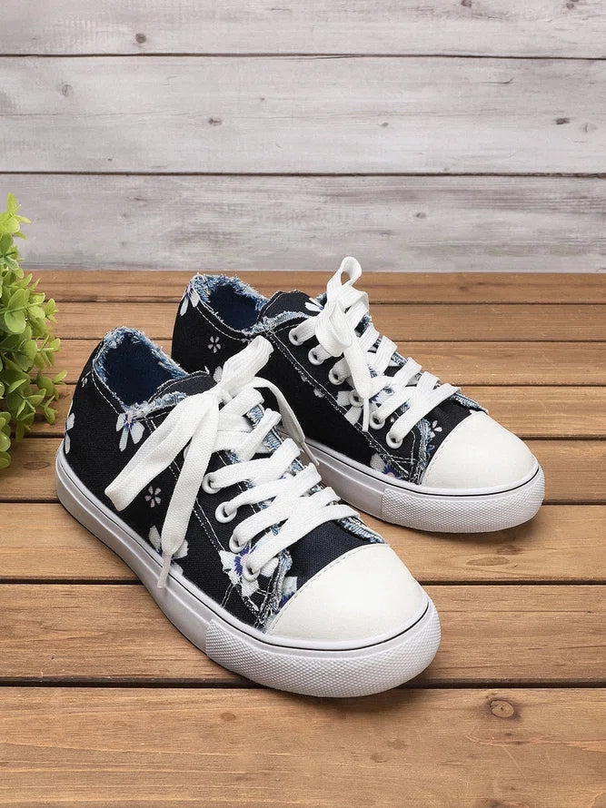 Women's Sneakers Floral Lace-up Canvas Sneakers-ABOXUN