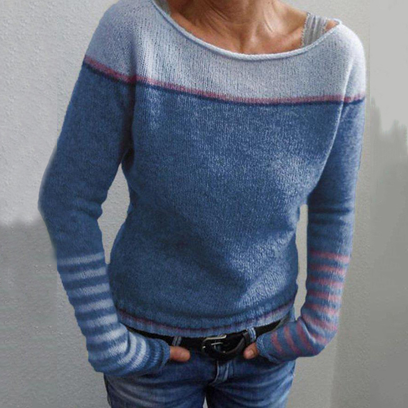 Casual Solid Patchwork Striped Contrast Sweater-ABOXUN