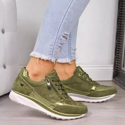 Women's Low Heel Lace Up Sneakers-ABOXUN